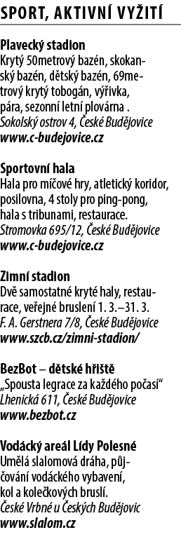 SPORT, AKTIVN VY IT  Plaveck  stadion Kryt  50metrov  baz n, skokansk  baz n, d tsk  baz n, 69metrov  kryt  tobog n,...