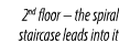 2nd floor – the spiral staircase leads into it